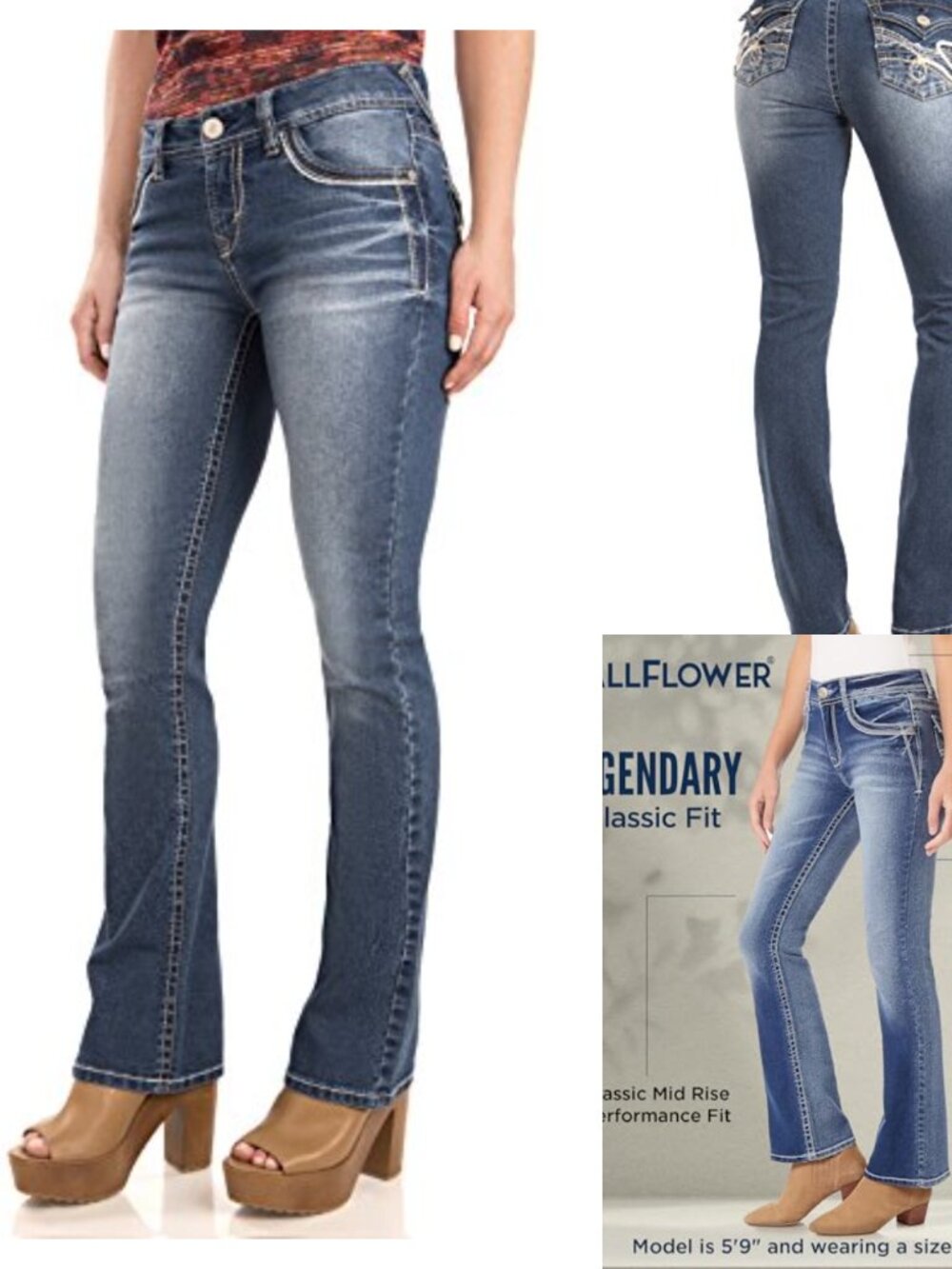Womens Bootcut Jeans Insta Stretch Regular Fit Mid Rise Denim